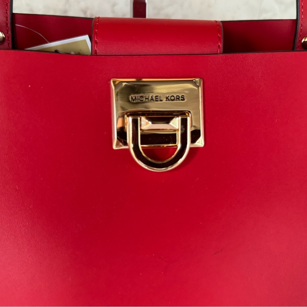 Michael Kors Manhattan Large Shoulder Smooth Leather Tote Bag Red - Picture 7 of 8